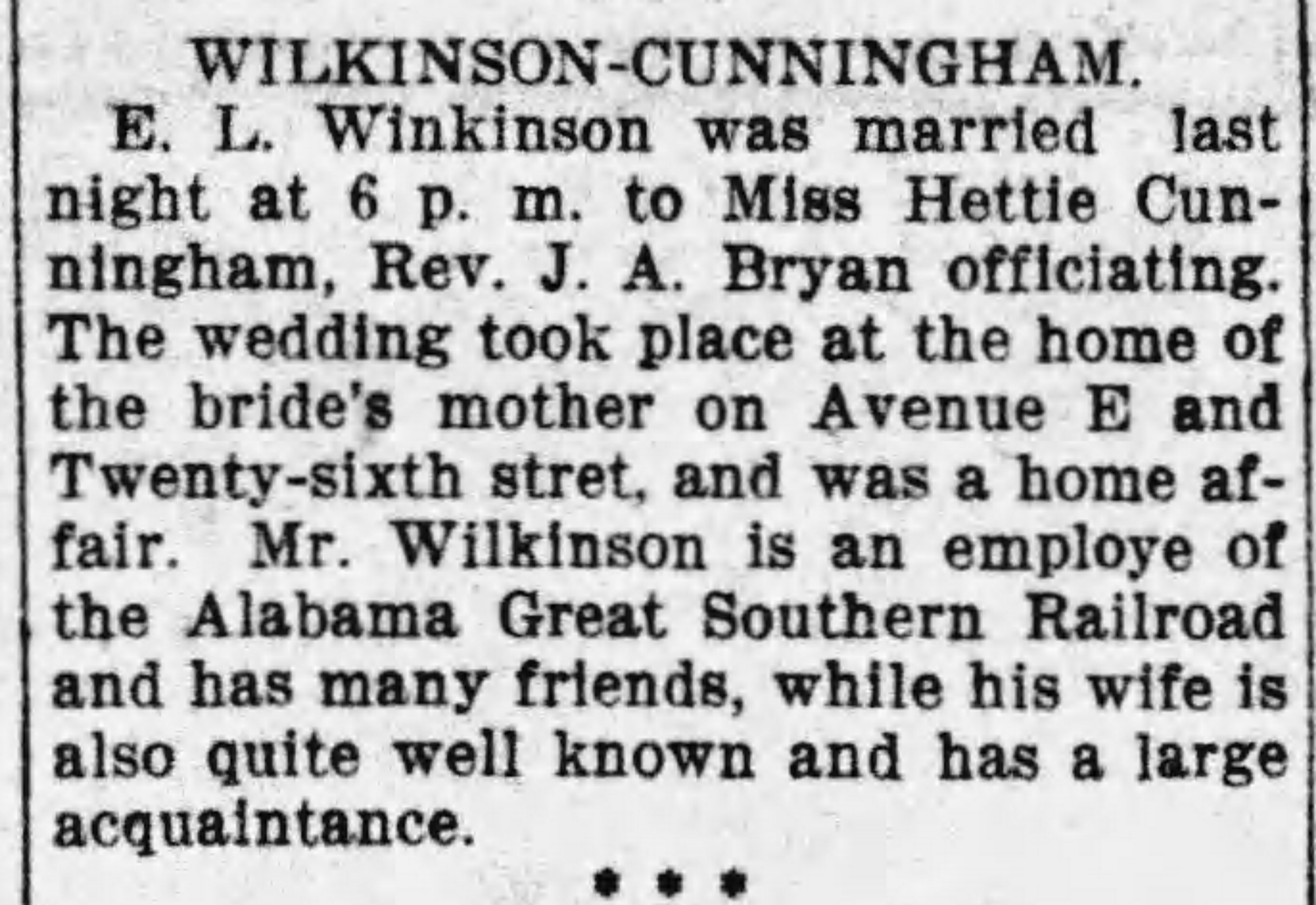 E.L. Winkinson-Hettie Cunningham